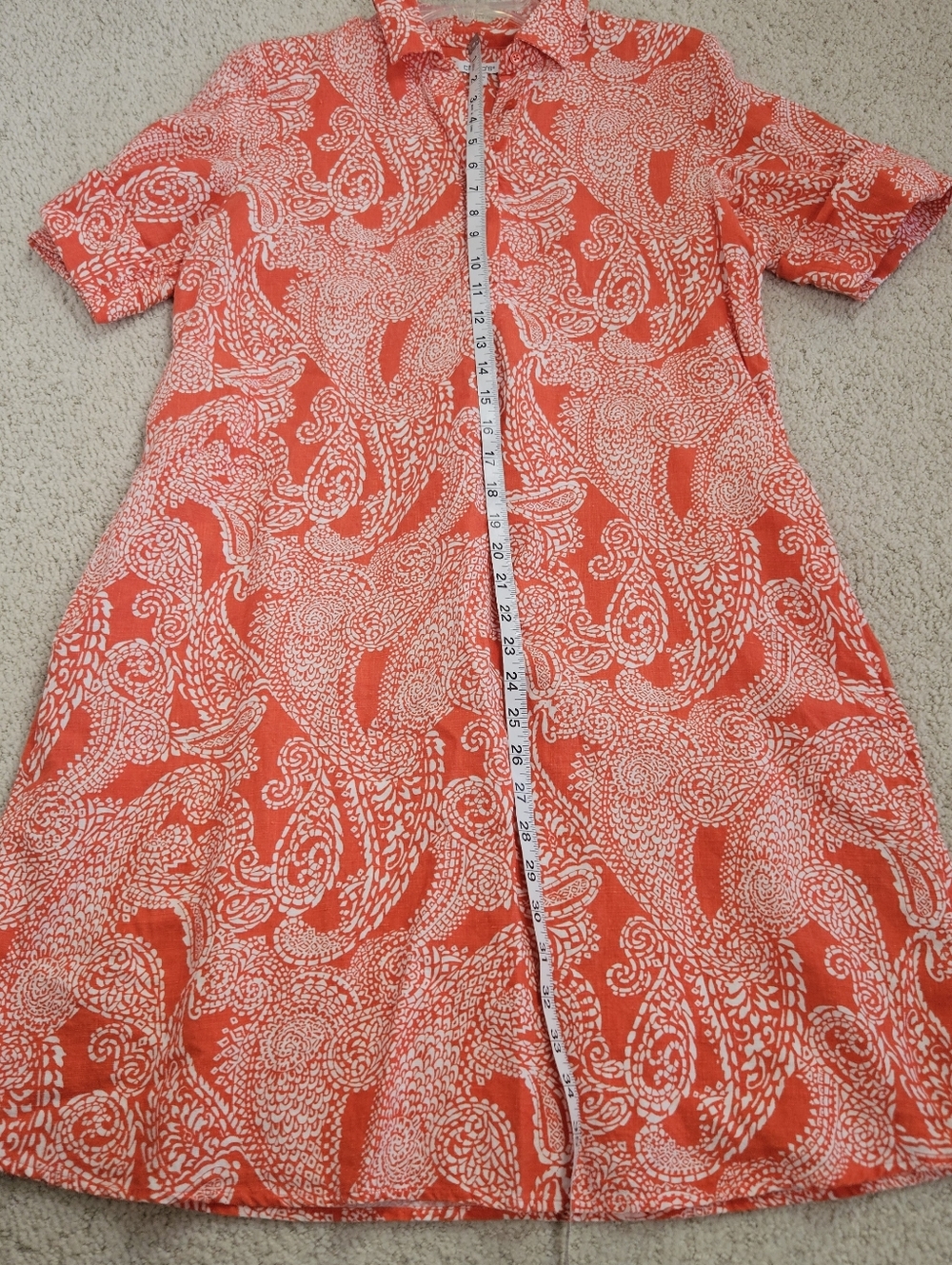Chicos Linen Dress Orange Popover Paisley Pockets US 8 M Coastal Beach Womens - Picture 4 of 10